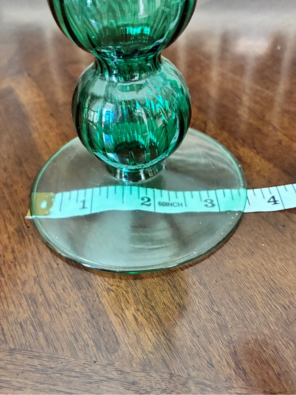 French Handblown Ribbed Glass Candlestick Holders,  Pair of Two